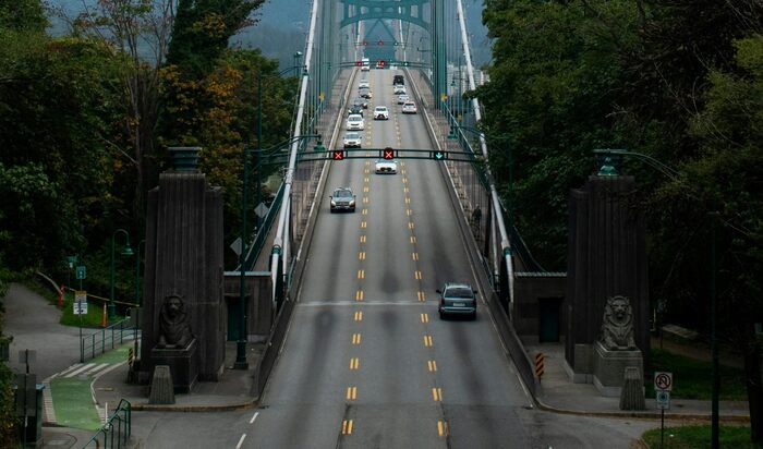 Cars crossing the highest bridge